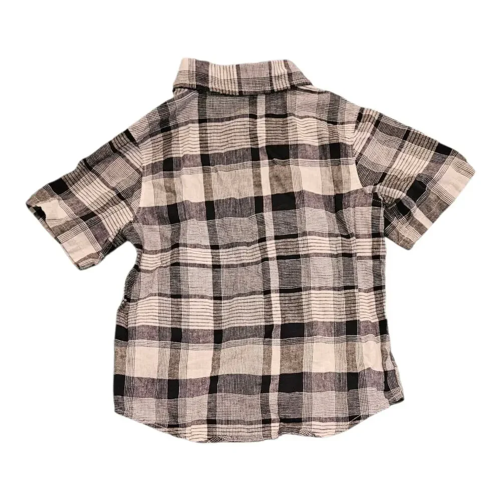 Old Navy Child Size 4T Black and White Plaid Button Up Short Sleeve Shirt